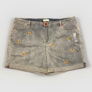 NWT Lane Bryant 22 Rainbow Embroidered Denim‎ Shorts Signature Fit Stretch